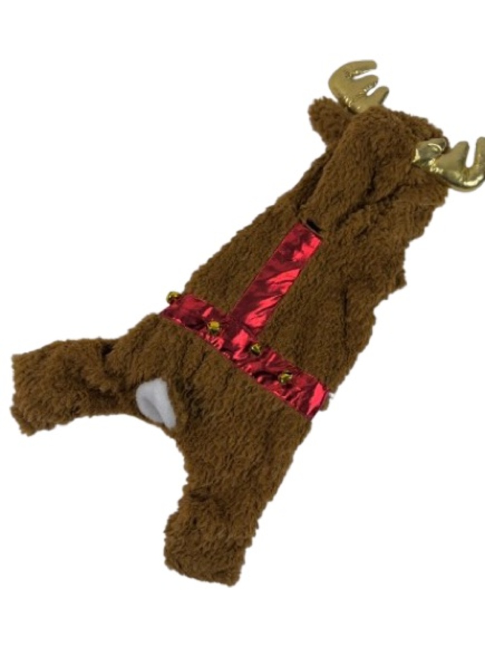 Brown Reindeer Plush Dog Costume with Gold Antlers